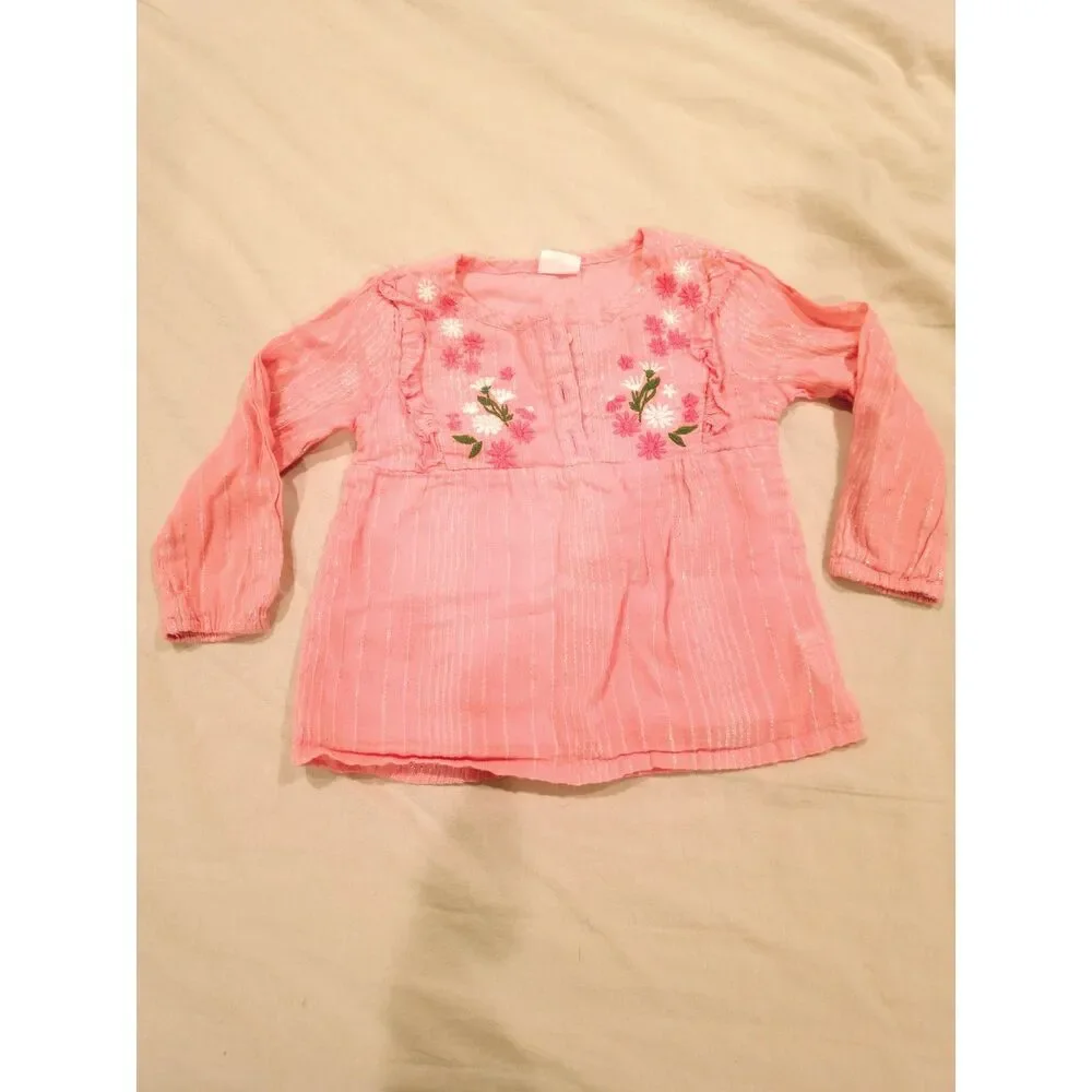 Pink Embroidered Cotton Toddler Kurti Top – 12–18 Months